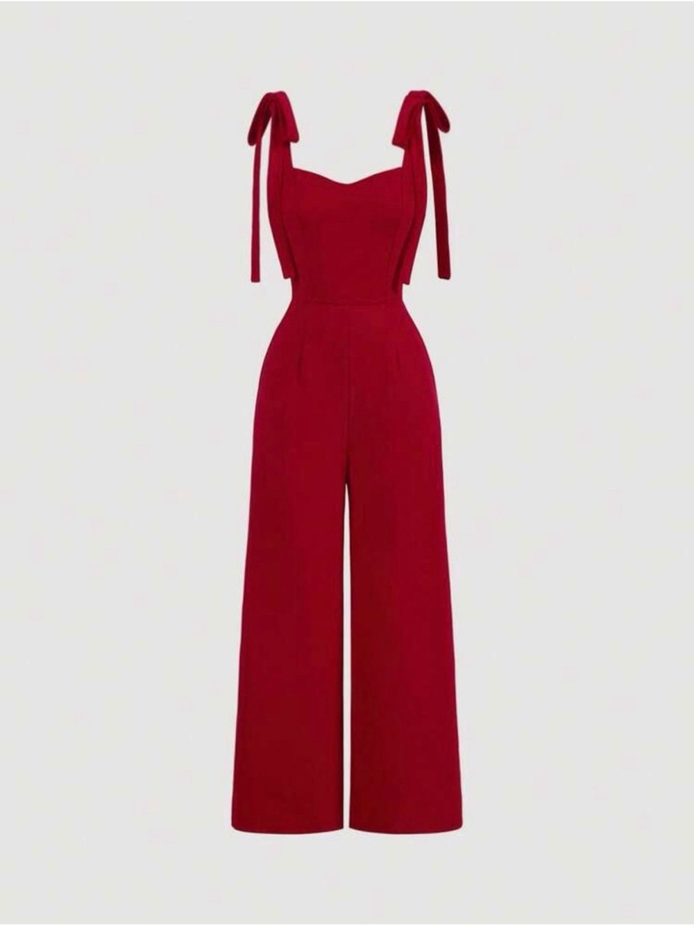 love, Fire Red Tie-Shoulder Wide-Leg Jumpsuit